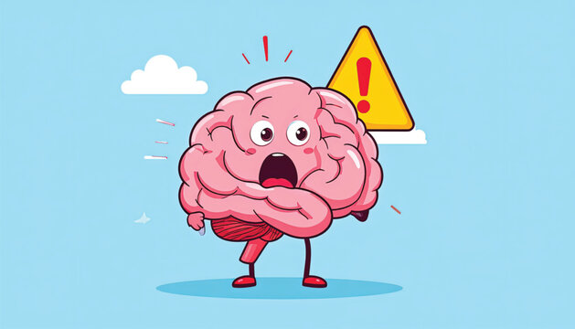 Cartoon Brain Character with Shocked Expression.