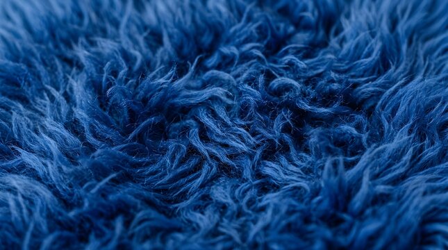 Deep Blue Textured Fabric Material Showing Plush Shaggy Fibers Creating Abstract Patterns Offering a Sense of Warmth and Comfort for Design Concepts or Decor Elements