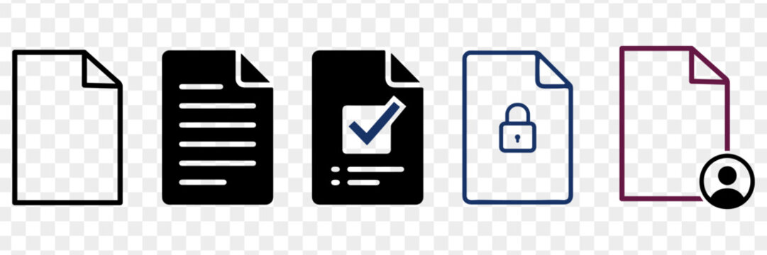 Document file icon set with blank, checklist, lock and user profile vector illustration