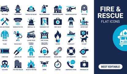 Fire and rescue flat icons vector graphic illustration, emergency response symbols © Hashir