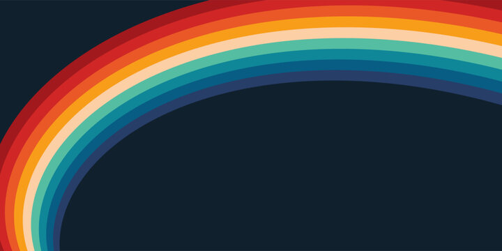 Abstract colorful 70s background vector. Vintage retro style wallpaper with lines, rainbow wavy stripes. 1970 color illustration