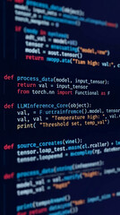 Fototapeta premium Screen display of programming code with syntax highlighting, representing the digital world, technology, and data processing