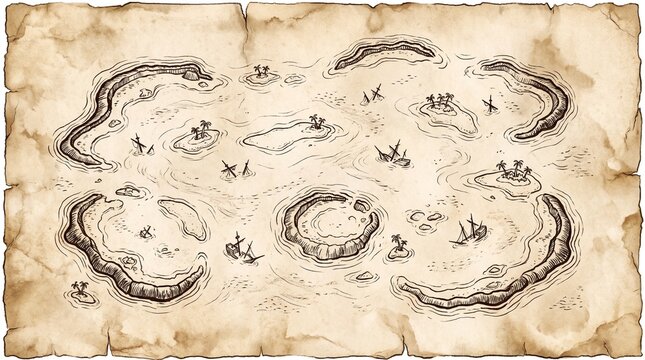 Azure Atolls and Sunken Reefs Fantasy Region Map | Blank Parchment Cartography for TTRPG Campaigns