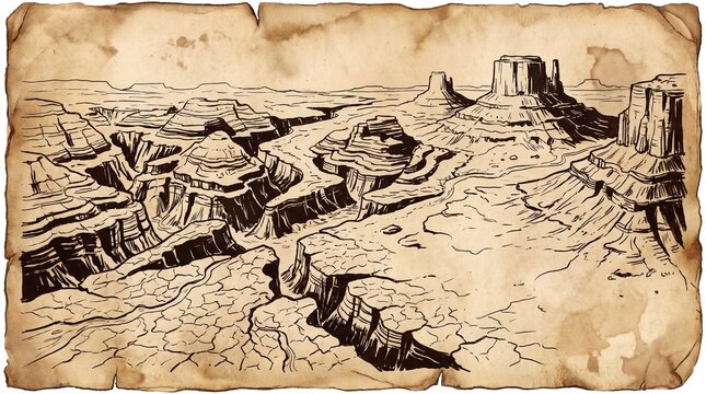 Painted Badlands Fantasy Region Map | Blank Parchment Cartography for TTRPG Campaigns