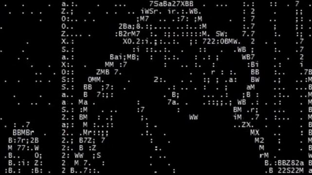 Random characters, letters, numbers, and symbols flow dynamically in a vertical motion, creating an aesthetic reminiscent of hacking, a retro cyber world, or classic computer programming.