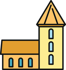 Fototapeta premium Outline illustration of a medieval fortress building with a pointed roof