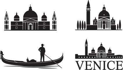Venetian gondola with gondolier near iconic buildings © Soriyea