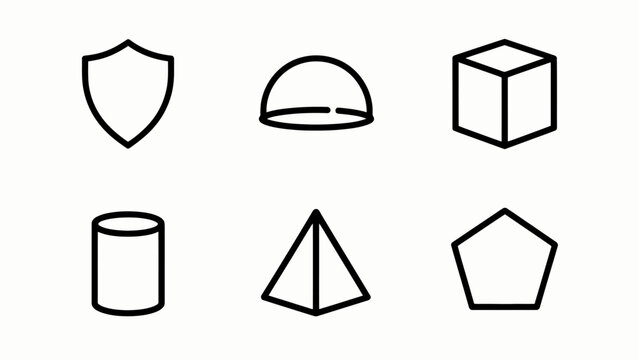 Geometric Shapes Icons: Shield, Dome, Cube, Cylinder, Pyramid, Pentagon