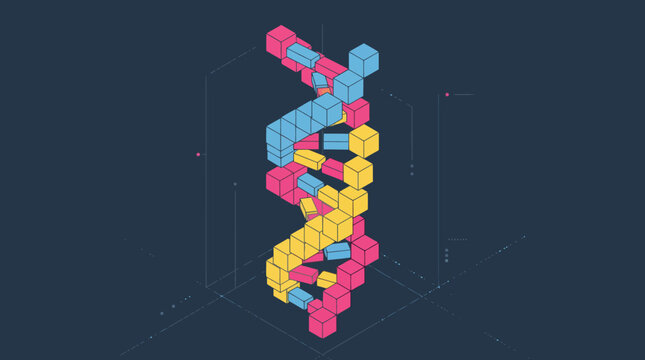 Abstract isometric infographic element with colorful blocks and grid lines