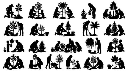 Fototapeta premium Flat icons of diverse people using smartphones and laptops isolated on transparent background, Vector