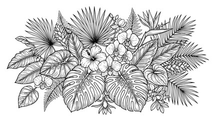 Exotic Tropical Floral Arrangement - Hand-Drawn Botanical Illustration © illustration vector