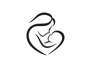 Obraz premium Minimalist mother and baby line art logo set symbolizing breastfeeding, maternal care, infant love, bonding, parenting, and child health. Ideal for healthcare and maternity branding.