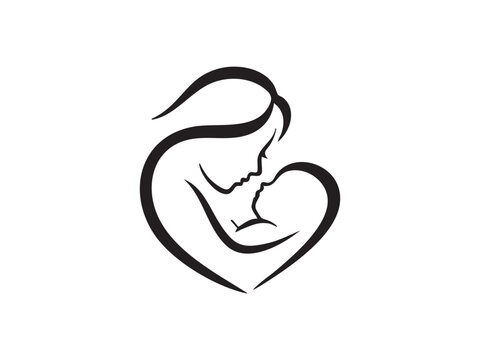 Minimalist mother and baby line art logo set symbolizing breastfeeding, maternal care, infant love, bonding, parenting, and child health. Ideal for healthcare and maternity branding.