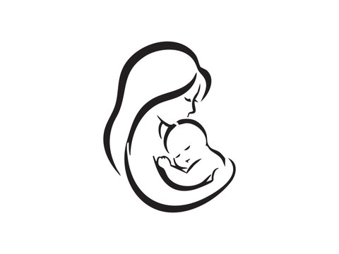 Minimalist mother and baby line art logo set symbolizing breastfeeding, maternal care, infant love, bonding, parenting, and child health. Ideal for healthcare and maternity branding.