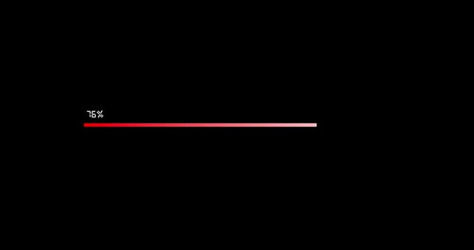 animated modern red and white loading bar on black background. Motion graphics of 0 to 100 loading concept