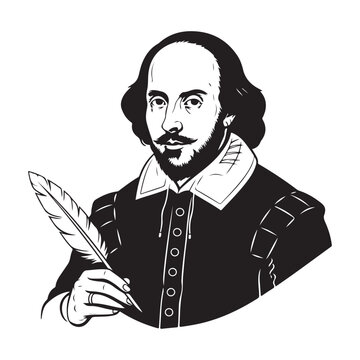 William Shakespeare portrait vector illustration holding a quill pen for literature and theater education