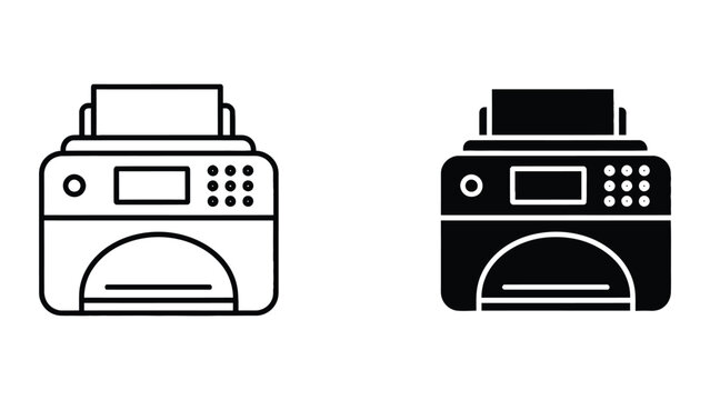 Multifunction office printer vector icon set with paper feed trays