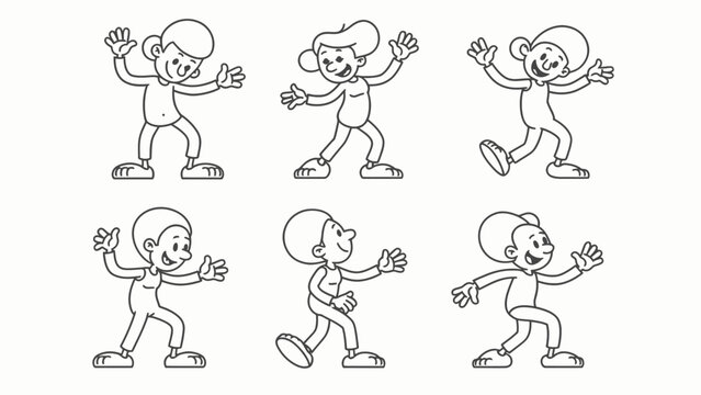 Cartoon People Dancing and Walking Line Art Collection