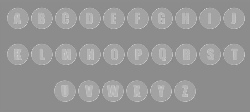 Alphabet letters in gray circles on gray background