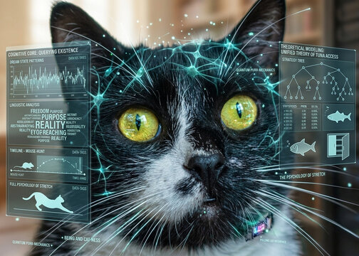 Conceptual digital brain analysis of a cat with holographic data interface