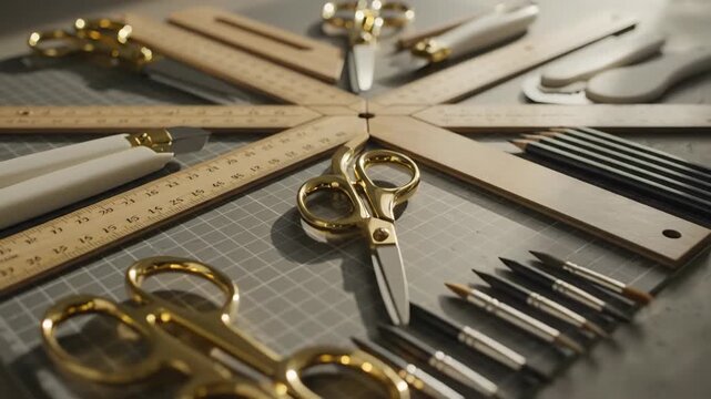 Close-up of sewing tools and accessories on table.
