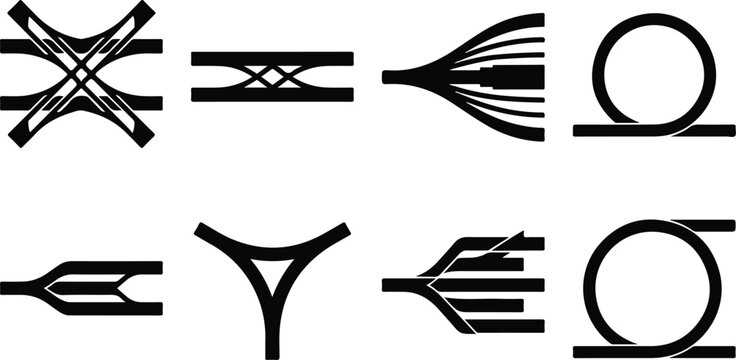 Vector set of abstract road junction icons and highway interchange symbols isolated on white background