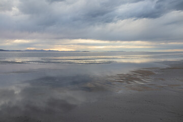 Fototapeta premium Storm clouds over The Great Salt Lake at Antelope Island State Park, Utah, USA