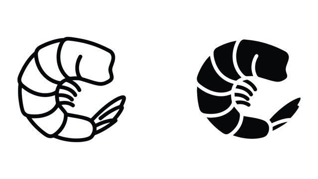 Curled shrimp icon outline and solid fill vector