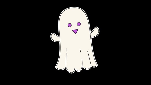 Seamless looping animation of a swinging cute ghost for Halloween celebration and spooky holiday concepts. Flat style sticker design element isolated on transparent alpha channel