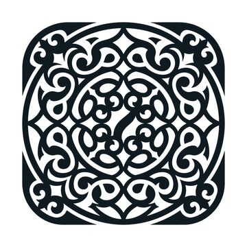 Intricate mandala ornament vector, black filigree lace pattern, decorative circular motif for laser cutting and engraving