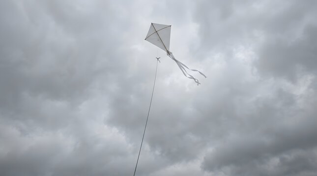 White kite flying in cloudy sky 