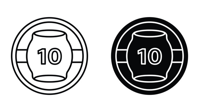 Gym weight plate with number ten in line and solid vector format