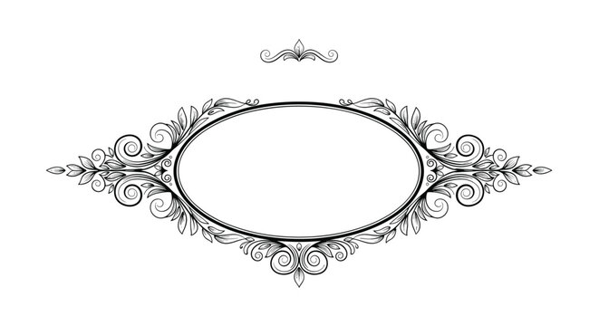 Elegant vintage oval frame with intricate floral and scrollwork patterns in black and white for decorative border designs.