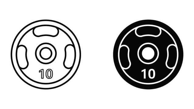 Weight plate with number ten in outline and solid vector graphics