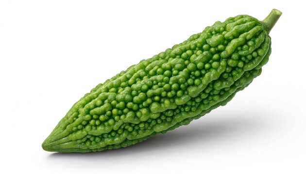 Fresh green bitter melon isolated on white background for healthy food cooking ingredients.