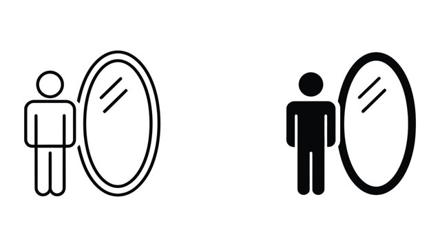 Person standing next to oval mirror vector illustration