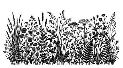 Cad tree line Black and white floral border, vector wildflowers, botanical illustration, garden foliage isolated on White Background vector © MdAbdul
