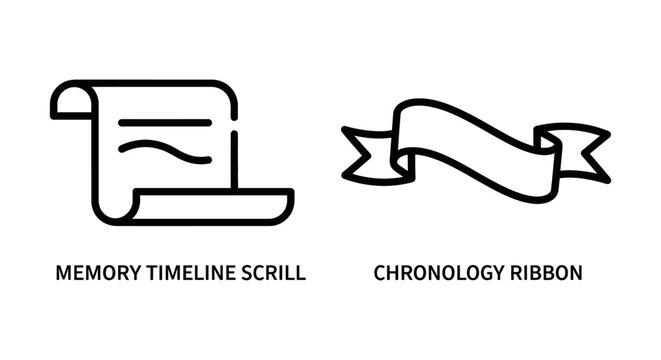 Memory timeline scroll and chronology ribbon icon set with timeline chronology document isolated archival narrative information decorative communication documentary research