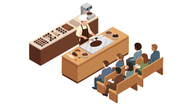 Chocolatier Demonstrating Chocolate Tempering Technique for Culinary Students in Workshop Training