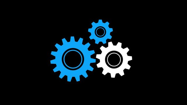 Three gear icons rotating in different directions animation. technology videos, teamwork concepts, engineering, and creative projects. cogwheel rotation loop. 4k video