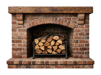 Obraz premium PNG Rustic brick fireplace with logs.