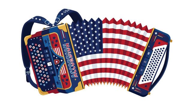 Musical accordion decorated with American flag pattern and stars for patriotic performances