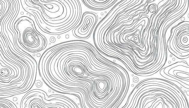 Abstract Tree Rings Vector Topographic Map Concept Seamless Background Thin Black Lines On White