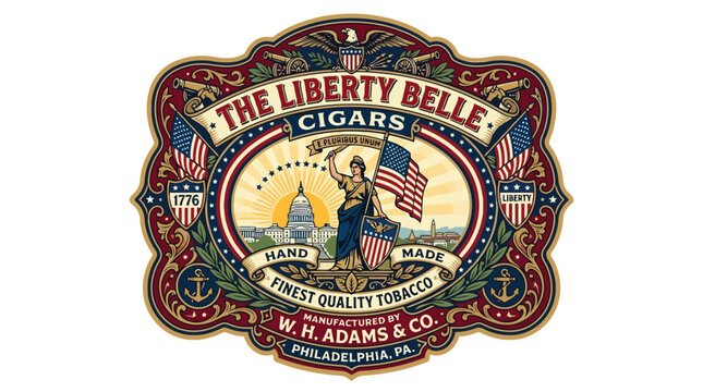 Vintage style cigar label illustration featuring American patriotic symbols and eagle