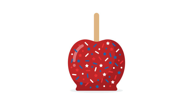 Red candy apple with star shaped sprinkles for patriotic holiday celebration vector illustration