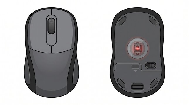 Top and bottom view of a wireless computer mouse isolated on white background