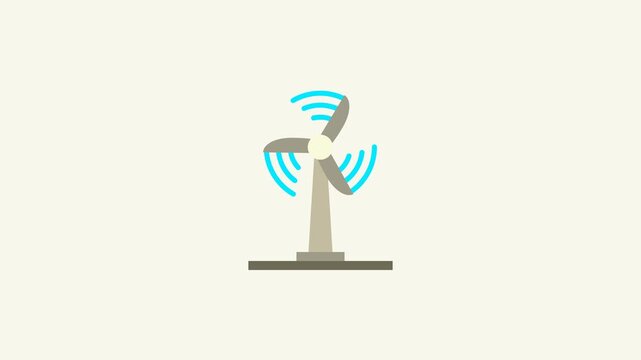 Windmill animated icon rotates turbine blades emitting energy waves