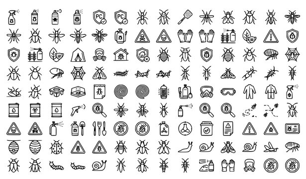 Insecticide and Pest Control Line Icons Set Editable Stroke Vector Collection for UI UX