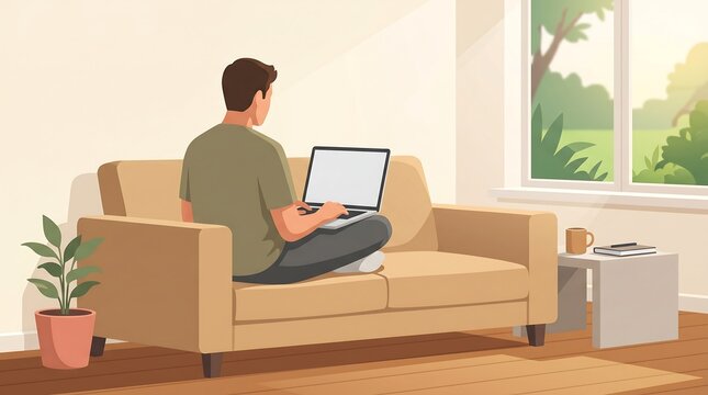 Work from home on sofa vector illustration