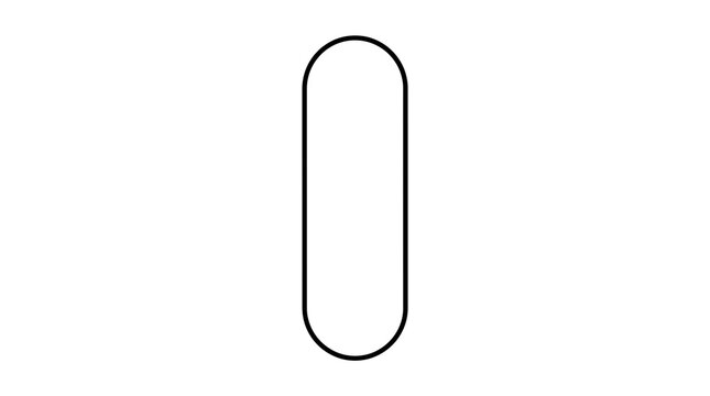 Minimalist black outline pill shape, geometric capsule icon with rounded edges, simple vertical oblong frame for graphic design and UI elements isolated PNG with Transparent Background